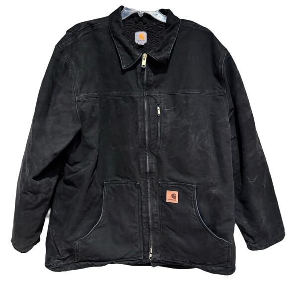 Carhartt Men's Sherpa-Lined Field Jacket Loose Fit Washed Duck Black Size 2XT - Picture 1 of 13